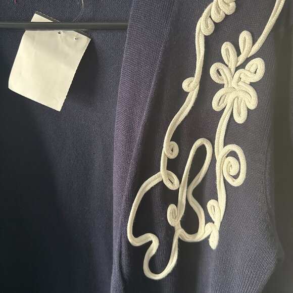 NWT Navy Open Front Cardigan w/ White Appliqué – Size S - Picture 2 of 2